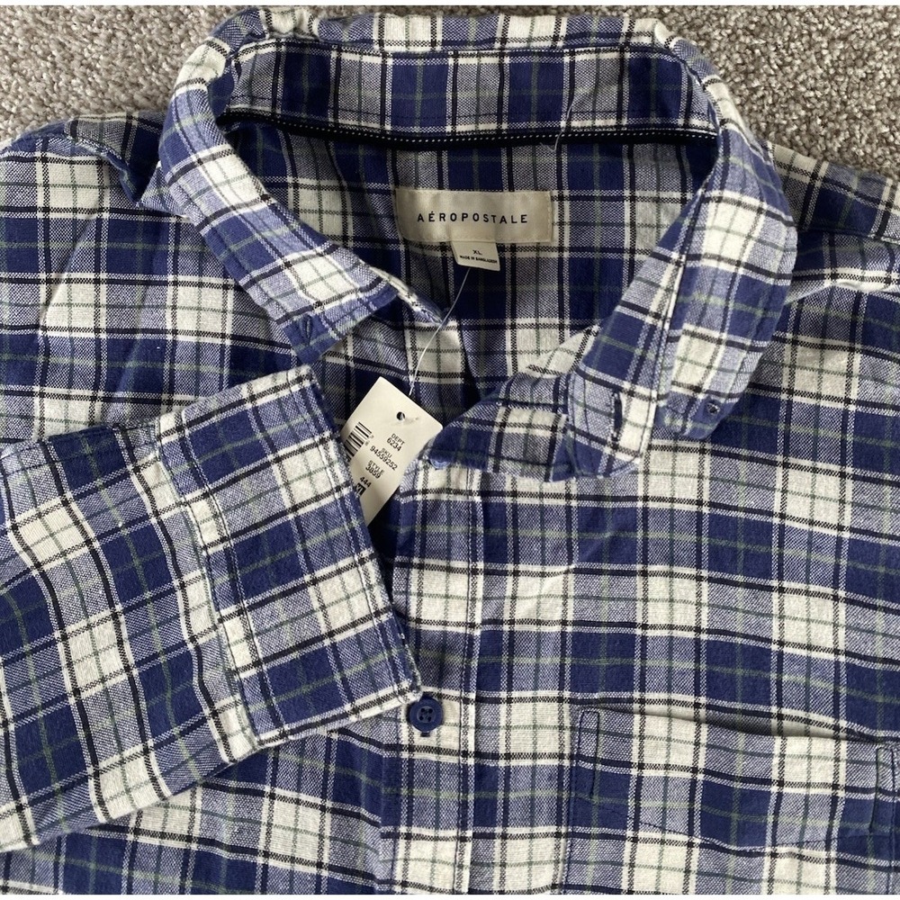 Aeropostale Blue/Green/White Check Plaid Flannel Mens XL Y2K 3859 Preppy Skater
